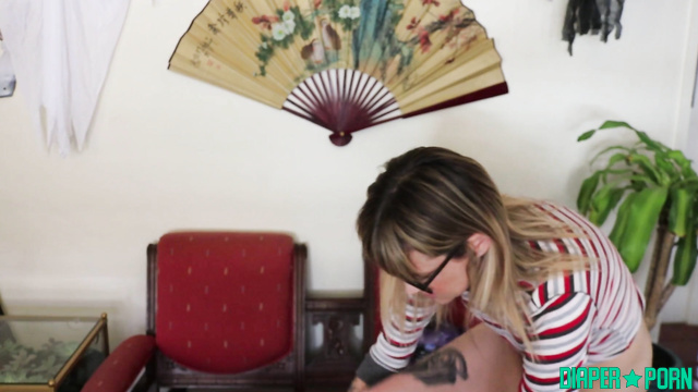 Blonde tattooed sluts grind in messy diaper - ABDL Porn