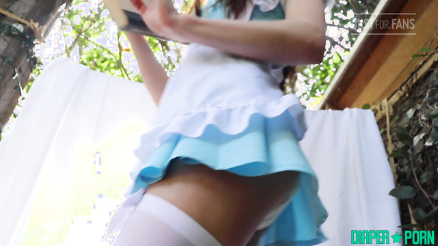 Alice moaning, fingers rubbing clit raw in soggy diaper - Sugary Little