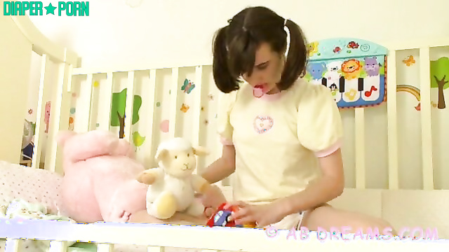 Messy brunette with dirty diaper drooling soother - ABDreams