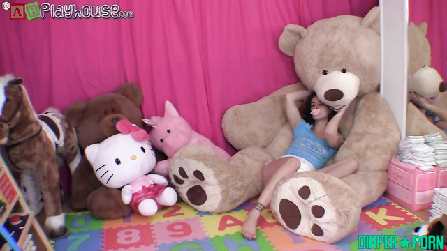 Brunette with big bear and soother, playful grind - AB Playhouse