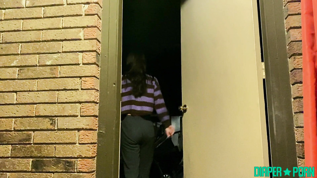 Brunette panties down, pissing mess with locked pleasure - ABDL Porn