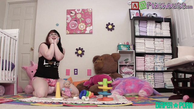 Fingers deep in shaved pussy during diaper change - AB Playhouse