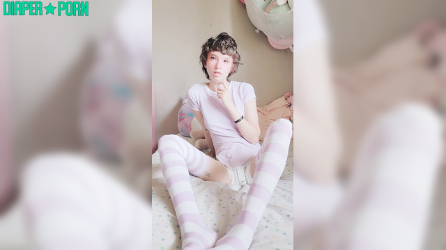 Belle's small tits exposed, snug diaper change - ABDreams