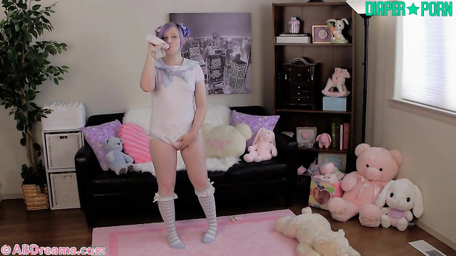 Topless Candy pissing, rubbing tits while bottle-fed - ABDreams
