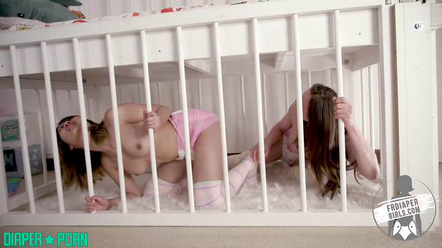 Topless babysitter duo playing in cage - FRDiapergirls