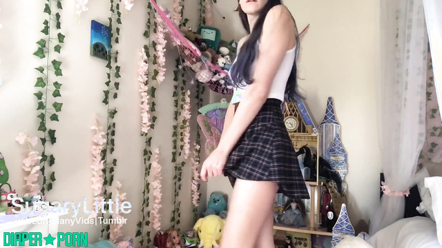 Brunette moaning as diaper bulges - Sugary Little