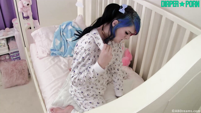 Binkie squirming topless, soother in mouth while masturbating - ABDreams