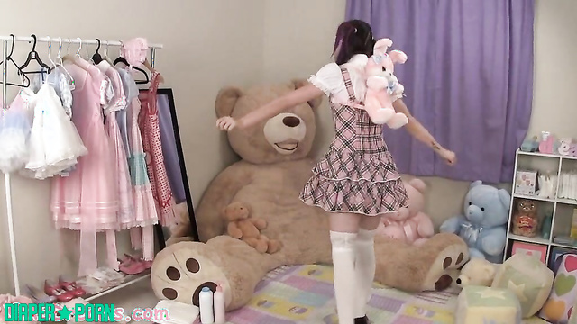 Stockings and Messy Diaper Play, Natural Boobs Jiggling - ABDreams