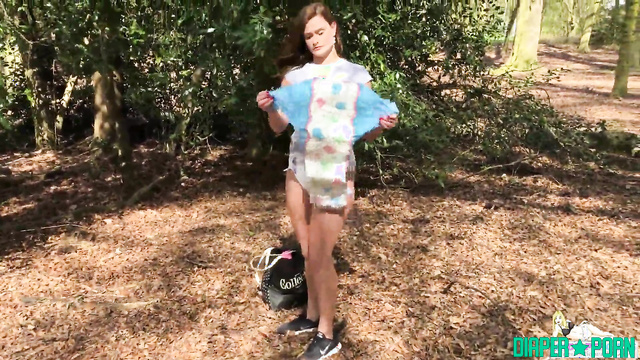 Brunette May's dirty diaper change in park - UKDiaperGirls