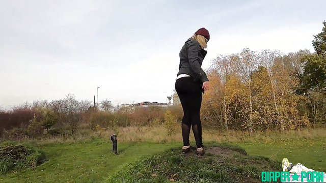 Blonde in Ruined Diaper, Panting as She Walks - UKDiaperGirls