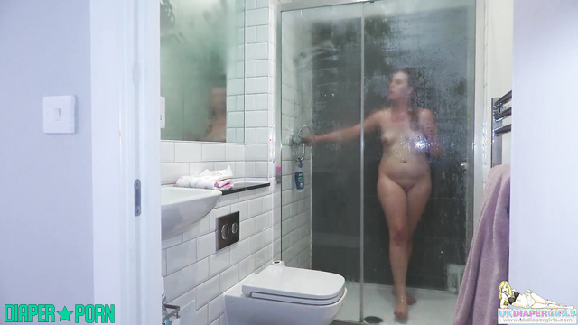 Nude redhead showering, diaper change tease - UKDiaperGirls