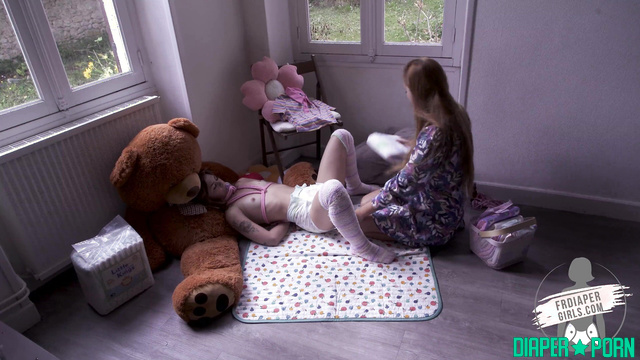 Redhead tied, topless and dripping in messy diaper - FRDiapergirls