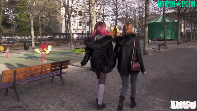 Ageplay in park, Lola and Charlotte grinding hard outdoors - FRDiapergirls
