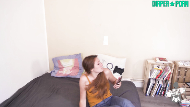Redhead pissing hard while diaper changes - FRDiapergirls