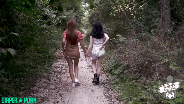 Lesbian redhead and brunette pissing in dirty diaper - FRDiapergirls