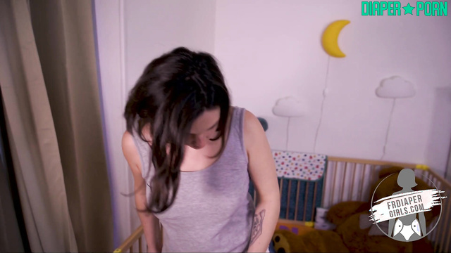Brunette spanking hard in sport clothes with dirty diaper - FRDiapergirls