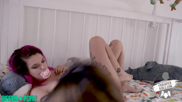 Multicolor hair, topless in sheer dress stuffing deep - FRDiapergirls