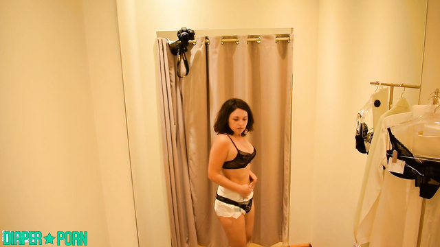 Topless brunette squirming in sexy underwear - FRDiapergirls