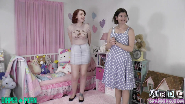 Hairy pussy babysitter spanked, diapered and moaning loud - ABDL Spanking