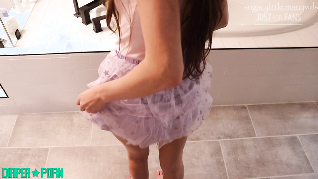 Cowgirl riding dildo, diapered creaming - Sugary Little