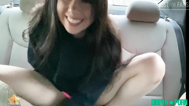 Brunette pissing hard, car seat soaked with ruined diaper - daddaslilstar