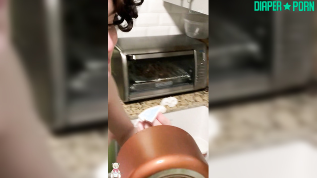 Topless Brunette Grinding Dishes - LittleDiaperIdol