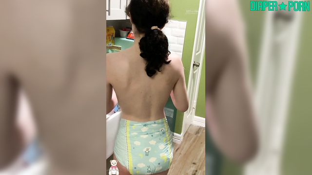 Topless Brunette Grinding Dishes - LittleDiaperIdol