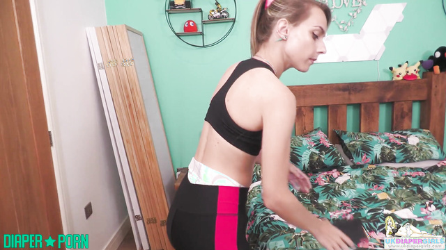 Brunette solo in diaper change, moaning softly - UKDiaperGirls