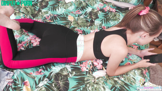 Brunette solo in diaper change, moaning softly - UKDiaperGirls