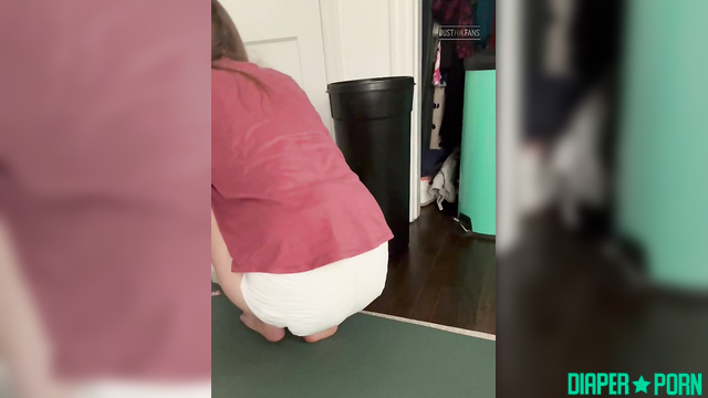 Brunette tease with bulky diaper doing chores - LolaAndThenSome