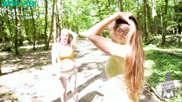 Redhead, blonde, brunette tease outdoors in pampers - FRDiapergirls