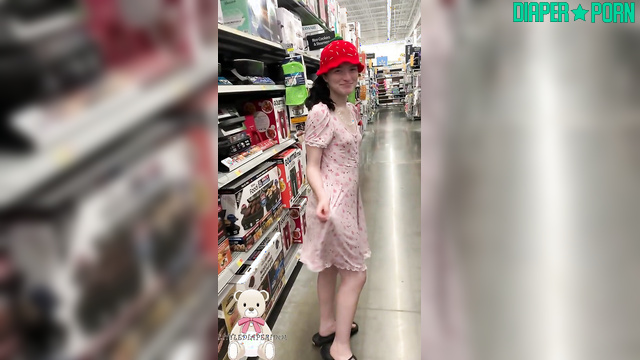 LittleDiaperIdol - Walking through the toy store wearing her comfy pampers proudly