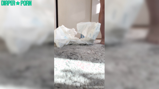 Topless brunette gently diapered solo - bbabybbear