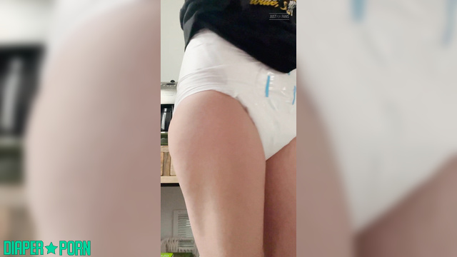Brunette solo dribbling coffee into diaper - LolaAndThenSome