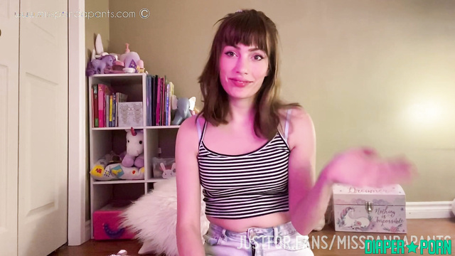 Topless tease in soft diaper, fingers pressing - Misspandapants