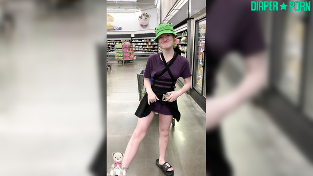 Brunette squatting, diaper pissing in public - LittleDiaperIdol