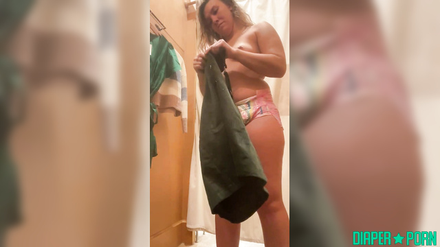 MILF blonde topless with diaper peeking in fitting room - PaddedkittenVuittQn