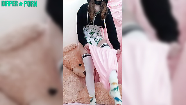 Brunette Tease Dressing Over Diaper, Long Socks On - Wetbbybrat