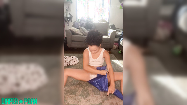 Brunette grinding hard in tight jeans, diaper squishing - LittleKikiCali