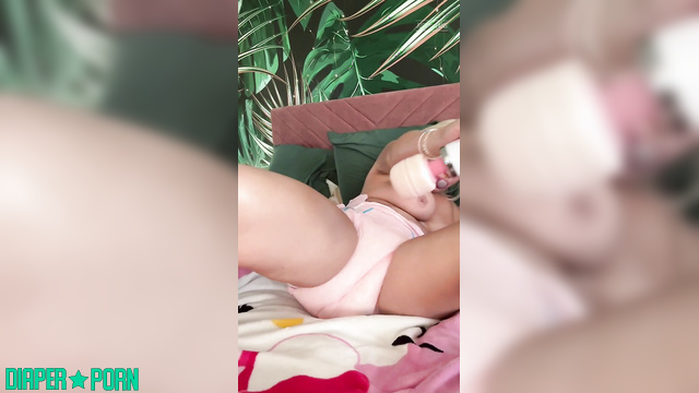 Blonde milf rubbing clit raw with toy under thick diaper - Sunbunnystella