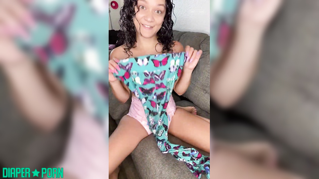Brunette Solo, Nipple Pierced with Diaper Tease - LittleKikiCali