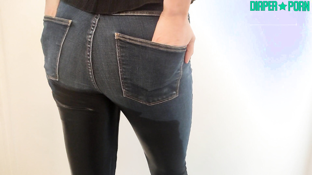 Jeans soaked, pissing hard while moaning - DiaperRosie