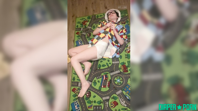 Topless brunette grinding diapered ass, moaning loud - LittleDiaperIdol