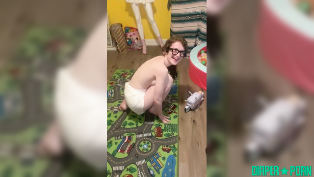 Topless brunette grinding diapered ass, moaning loud - LittleDiaperIdol
