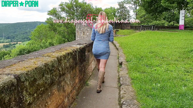 Blonde walks outdoors with thick diaper bulging - TinkerNina