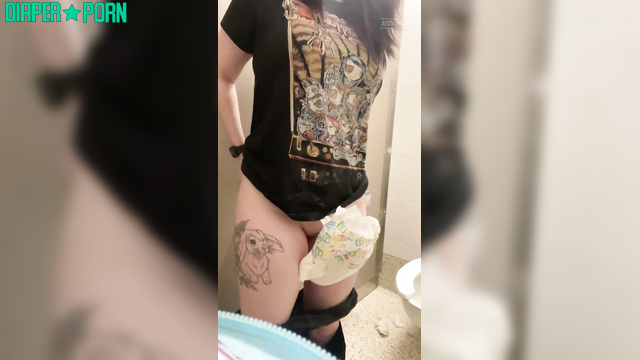 Brunette Strips, Tattoos Exposed, Diaper On - succubunnie