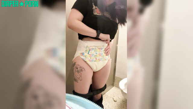 Brunette Strips, Tattoos Exposed, Diaper On - succubunnie