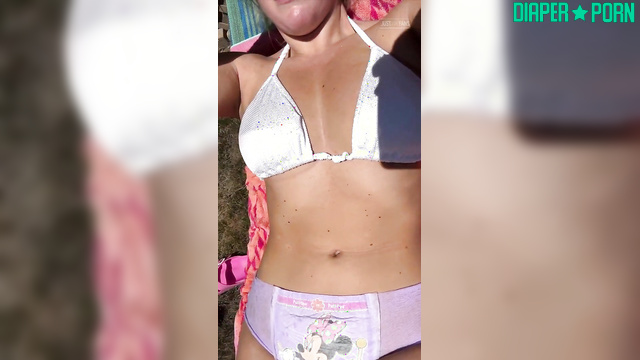 Topless Outdoors, Big Tits Teasing in Soft Diaper - Sunbunnystella