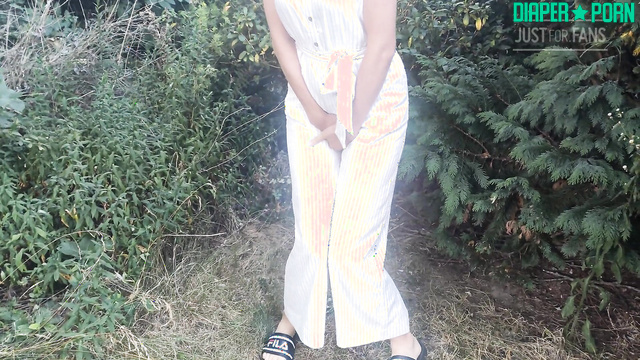 Wet panties pissing hard on quiet outdoor walk - DiaperRosie
