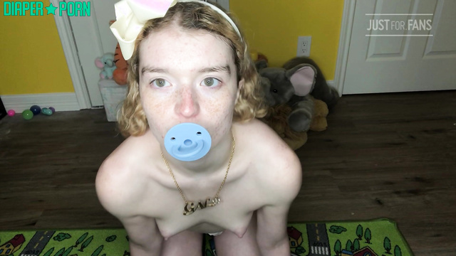Topless blonde squatting with diaper play - LittleDiaperIdol